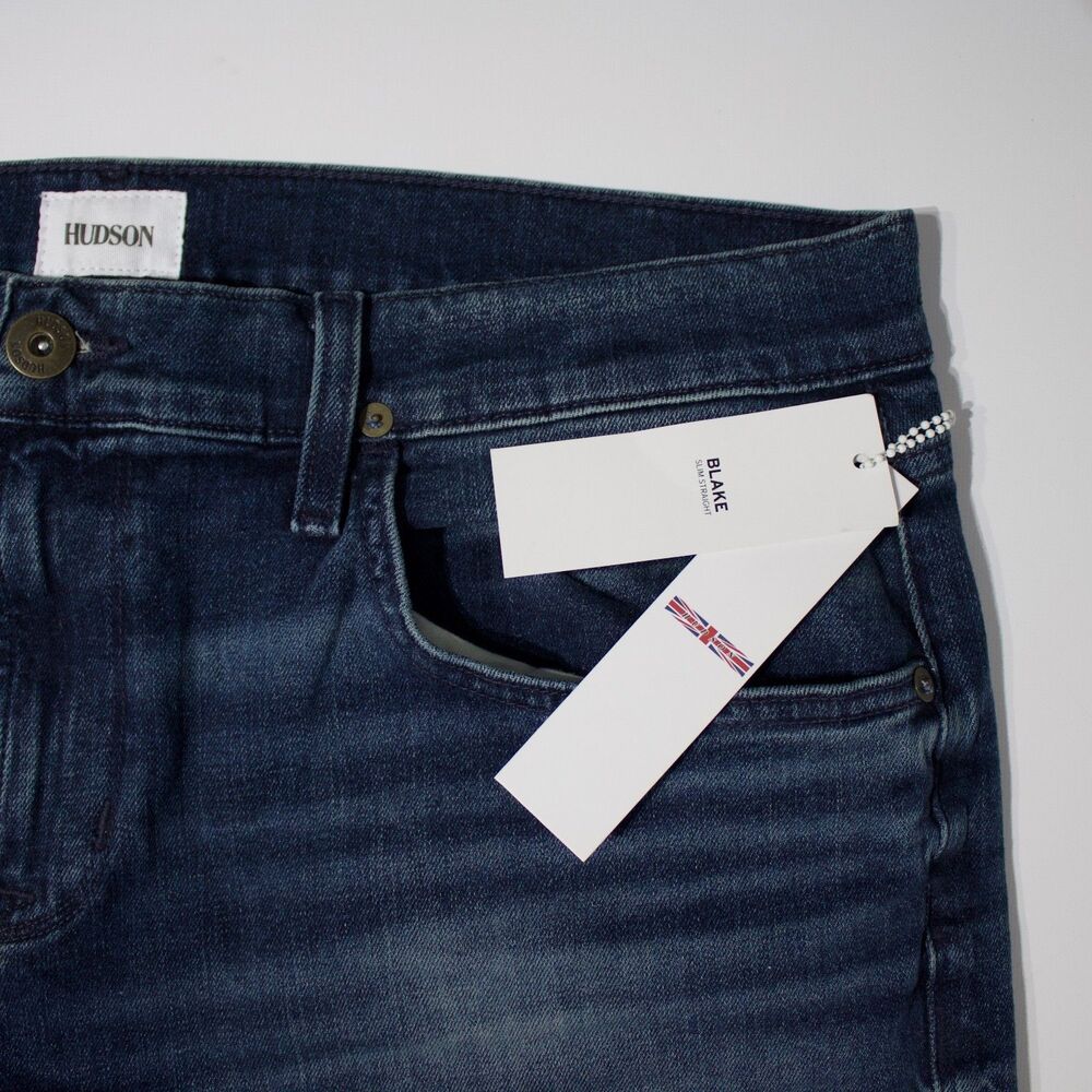 NWT $198 Hudson Blake Slim Straight Jeans Dark Wash Stretch Men Size 38x34 (J1) - Picture 7 of 15